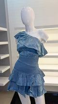 VESTIDO SIN HOMBRO OLANES
