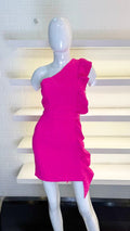 VESTIDO CORTO SIN HOMBRO OLANES